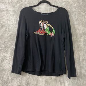 Karen Scott Plus Black Plaid Cowboy Boots Western Rhinestone Christmas women’s L